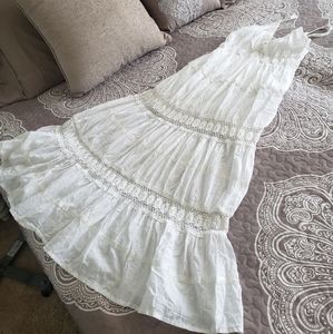 Boho white linen maxi dress